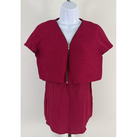 MAJE Cherry Red Cap Sleeve Zip Front Top With Tank Underlay Sz 3 US L - Picture 1 of 8